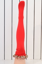 Sokkar hnéháir - rauðir m/rósóttu image
